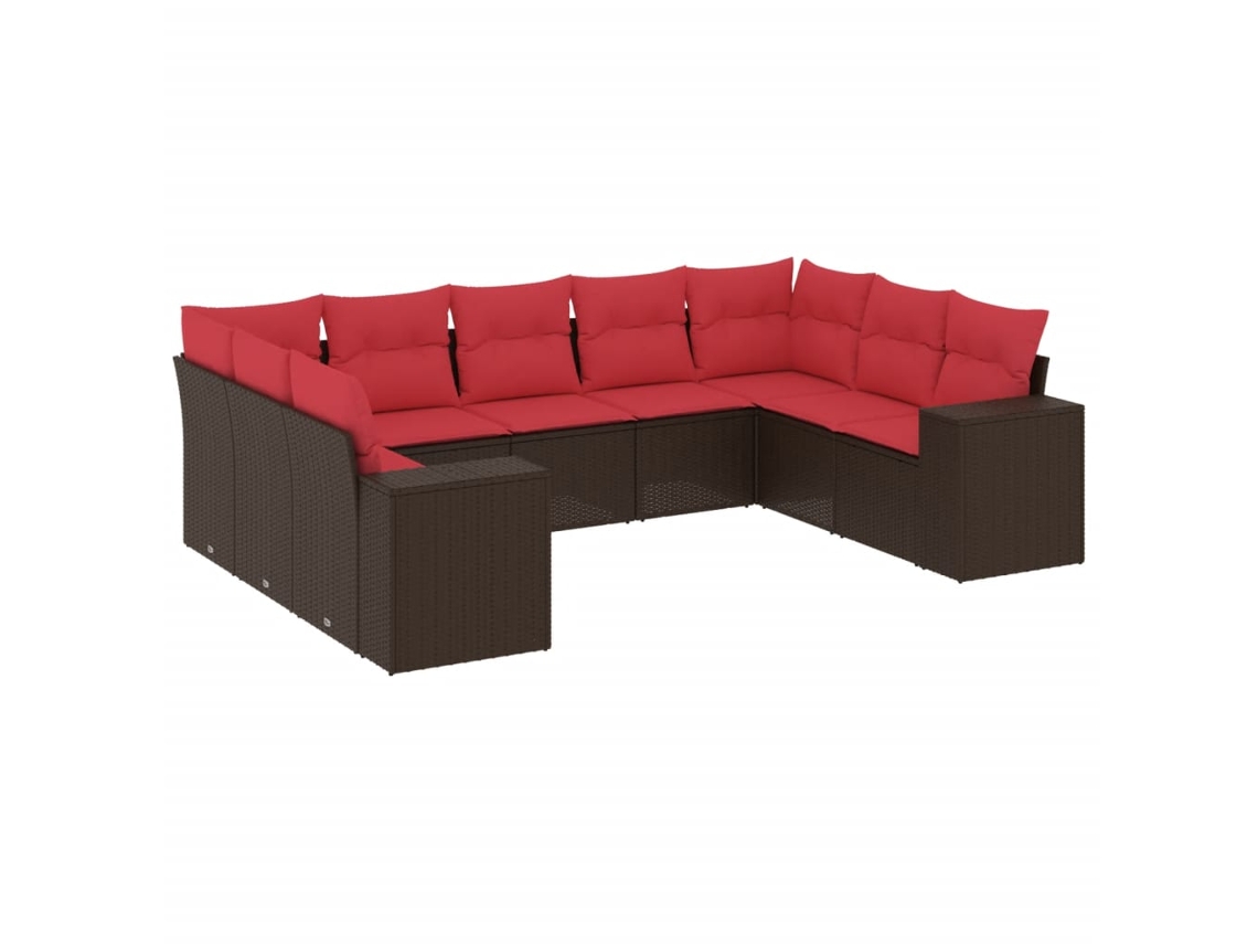 Conjunto de Sofá de Jardim com 9 Peças e Almofadas em Rattan Sintético Marrom MAISON EXCLUSIVE