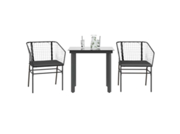 Vidaxl 3 Pcs Conjunto Jantar Jardim Almofadões Vime Pe Vidro Preto