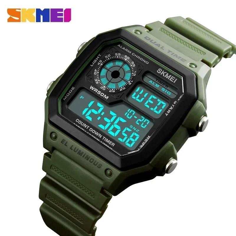 Relógio Despertador Digital Masculino Esportivo e Moderno com Pulseira de Pu MDUG (verde Militar)