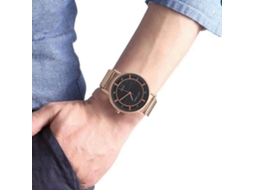 Relógio masculino de quartzo com pulseira de malha, mostrador redondo, estilo casual e moderno (ouro rosa)