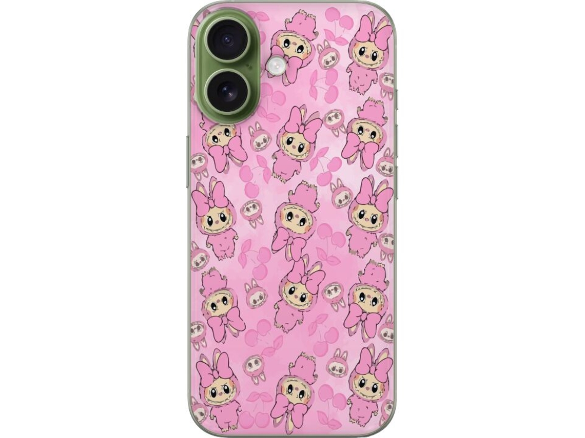 Capa Para Celular Compatível Com Apple Iphone 17. Estampa Com Pequenas Figuras Rosa, Laços E Cerejas Em Um Estilo Lúdico Para Crianças E Estética Kawa