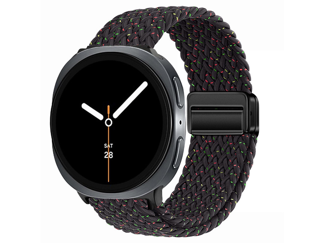 Pulseira de nylon trançada com data magnética para Samsung Watch8 Classic Purple Starry Rainbow