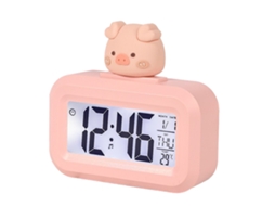 Relógio Eletrônico De Mesa Porco Rosa Cartoon Led Alarme