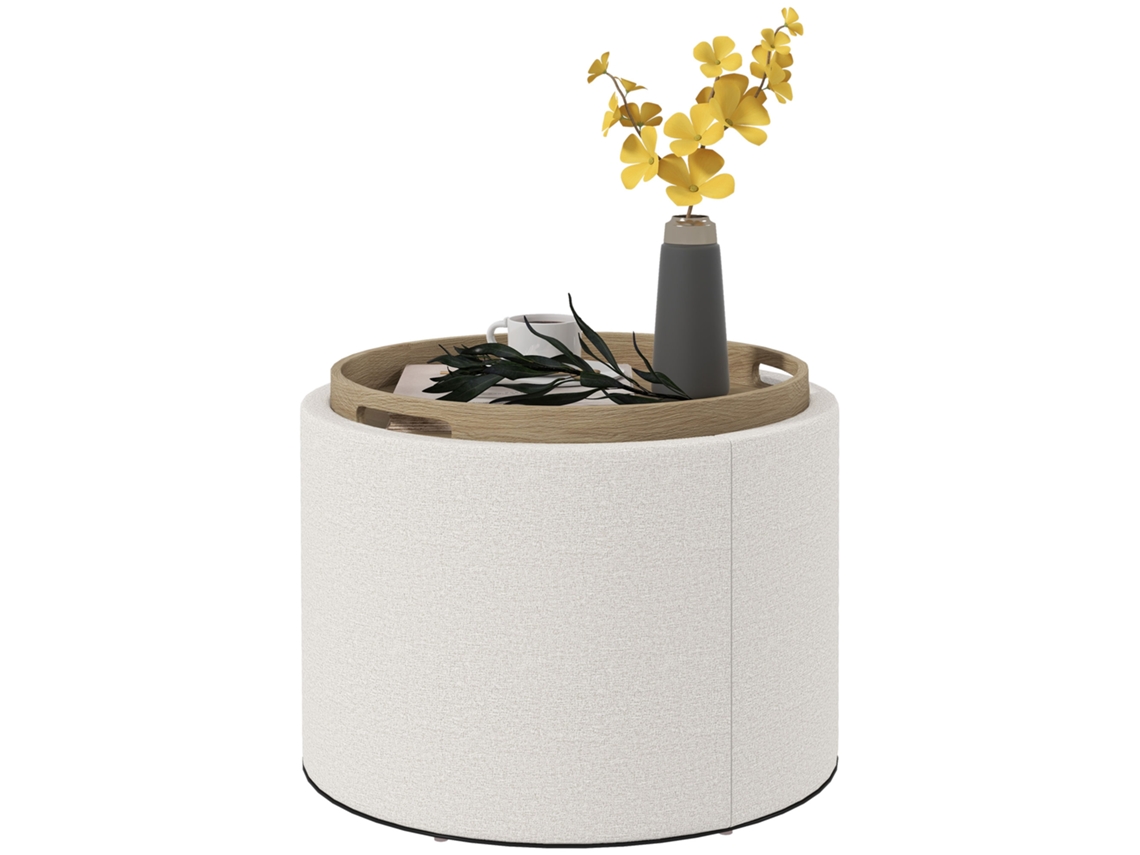 Banco Almofadado de Linho com Compartimento Secreto, tampa Reversível, 56cmx56cmx42cm, creme+natural BTFORUS