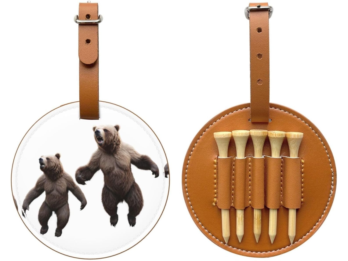 Bolsa para Tees de Golfe com estampa de Urso Pardo dançante, preta | S/MARCA