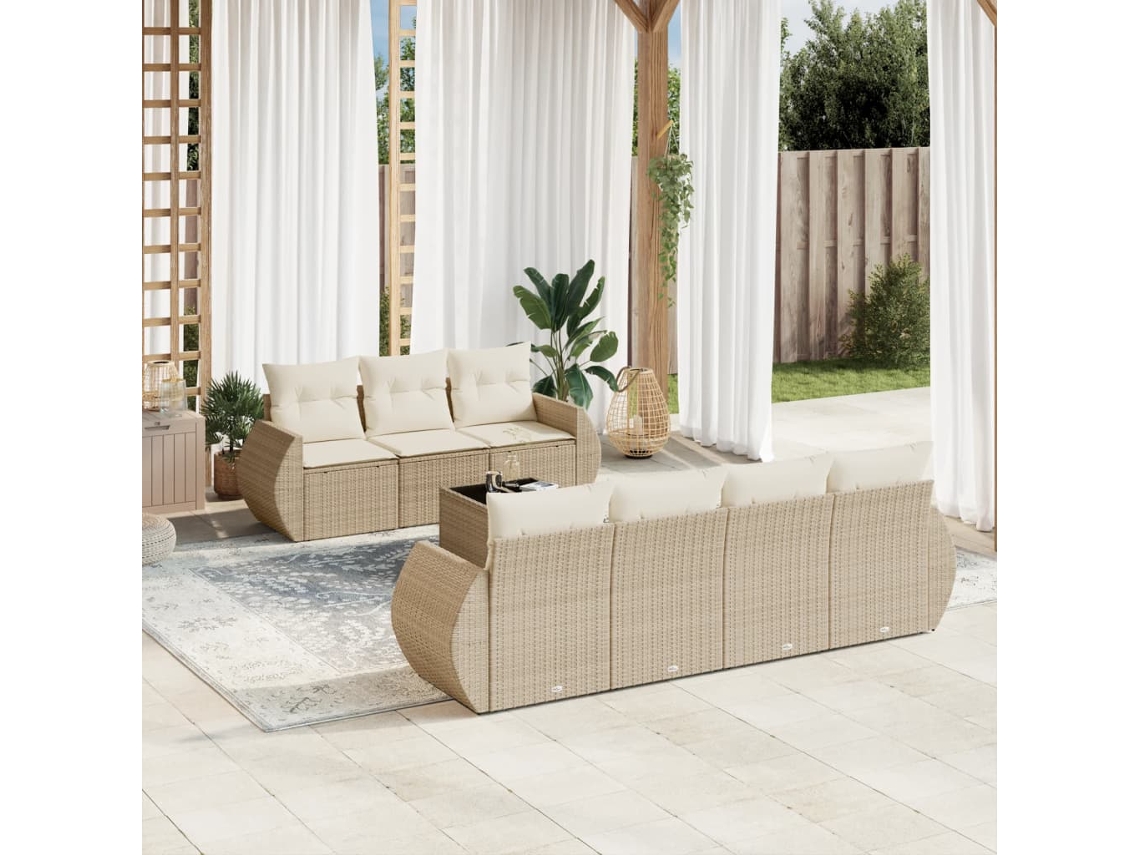 Vidaxl 8 Pcs Conjunto De Sofás P/ Jardim Com Almofadões Vime Pe Bege