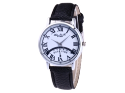 Reloj De Cuero Moda Hombre Mujer Dial Redondo Analógico De Cuarzo Negro