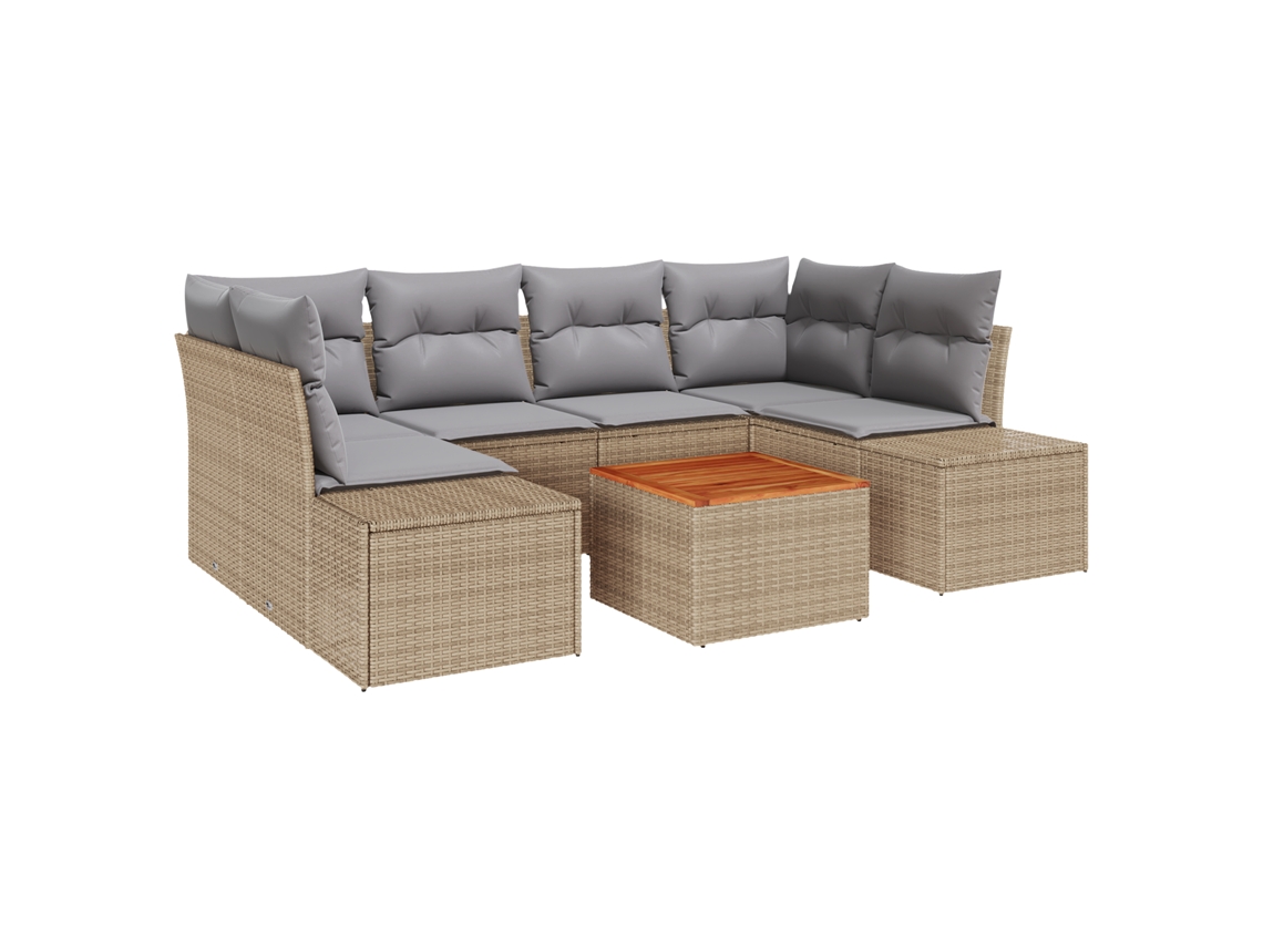 Conjunto 7 Sofá Modular De Jardim Vidaxl Bege Vime Pe (55 X 55 X 37 Cm)