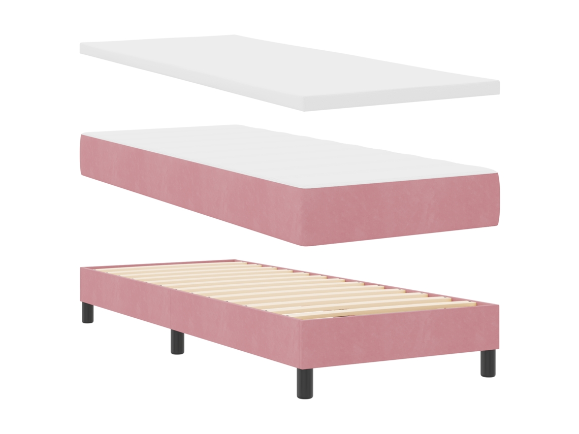 Conjunto 1 Cama Box Vidaxl Rosa Veludo (80 X 200 Cm)