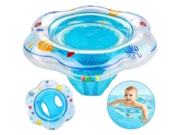 Boia Infantil Em Formato Flor Transparente Azul Com Bolinhas Sonoras, Assento De Malha Para Bebês Piscina E Praia