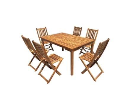 Conjunto De Refeição Mesa E 6 Cadeiras Madeira Acácia Lisboa Kasa