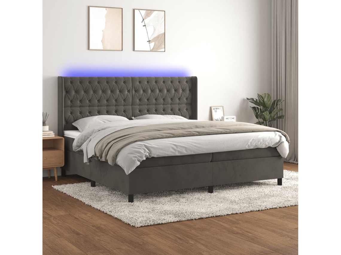 Vidaxl Cama Box Spring C/ Colchão/led 200x200cm Veludo Cinzento-escuro