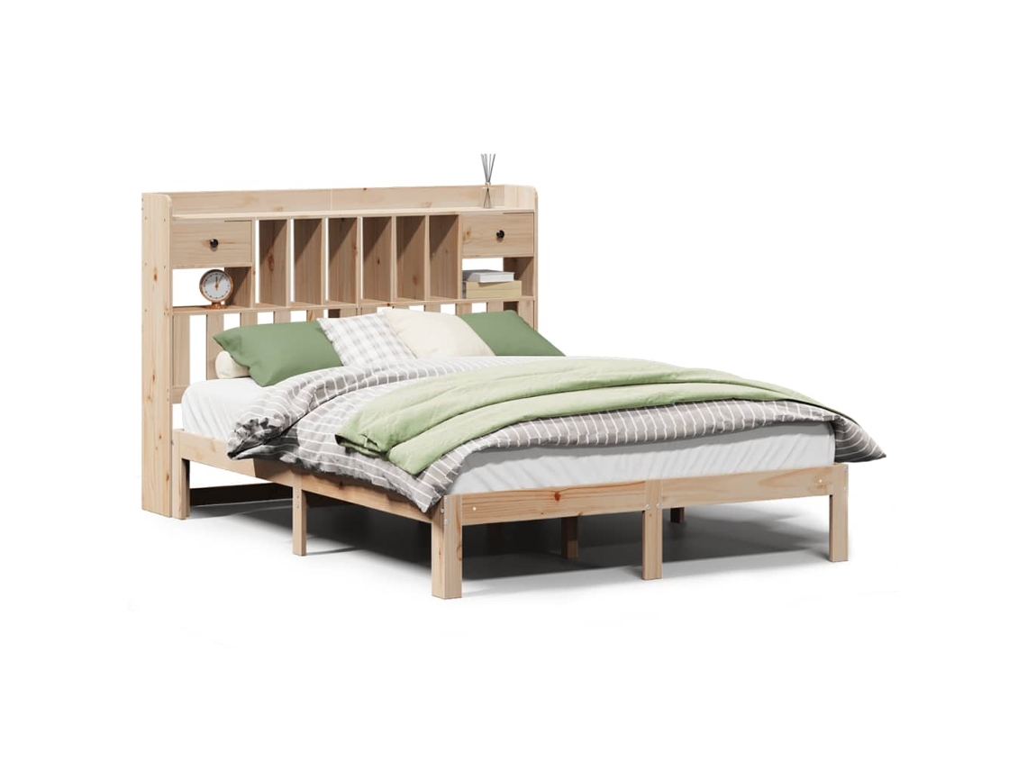 Cama com Estante Sem Colchão 140x190 Cm Pinho Maciço MAISON EXCLUSIVE