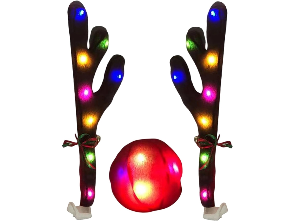 Chifres De Rena Led Para Carro Com Nariz E Sinos Festas