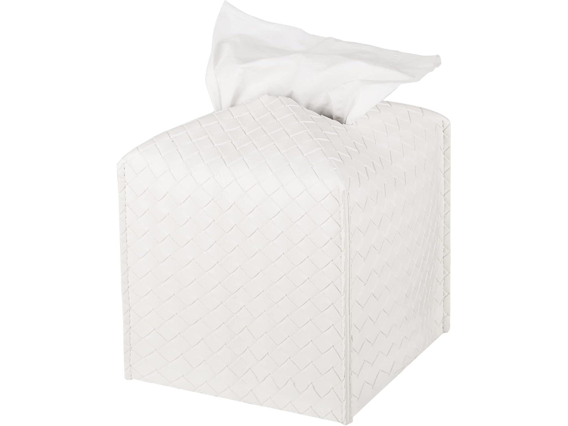 Capa Quadrada Para Caixa De Lenços De Papel Em Imitação De Couro, Ideal Para Banheiro, Penteadeira E Escrivaninha, Na Cor Branca.