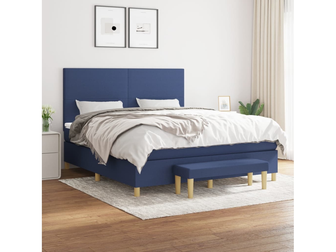 Vidaxl Cama com Molas/colchão 180x200 Cm Tecido Azul