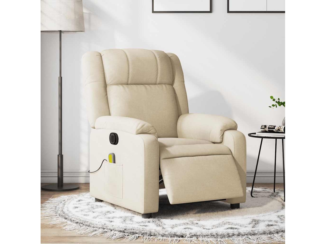 Vidaxl Poltrona De Massagens Reclinável Elétrica Tecido Creme