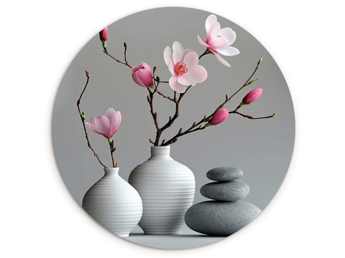 O Quadro Magnólia - Flores - Rosa - Pedras Zen 60x60 Cm