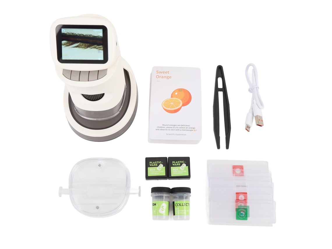 Microscópio Portátil De Bolso 100-1000x Com Tela Hd Colorida De 2 Polegadas E Luz Led Para Observação Científica E Biológica