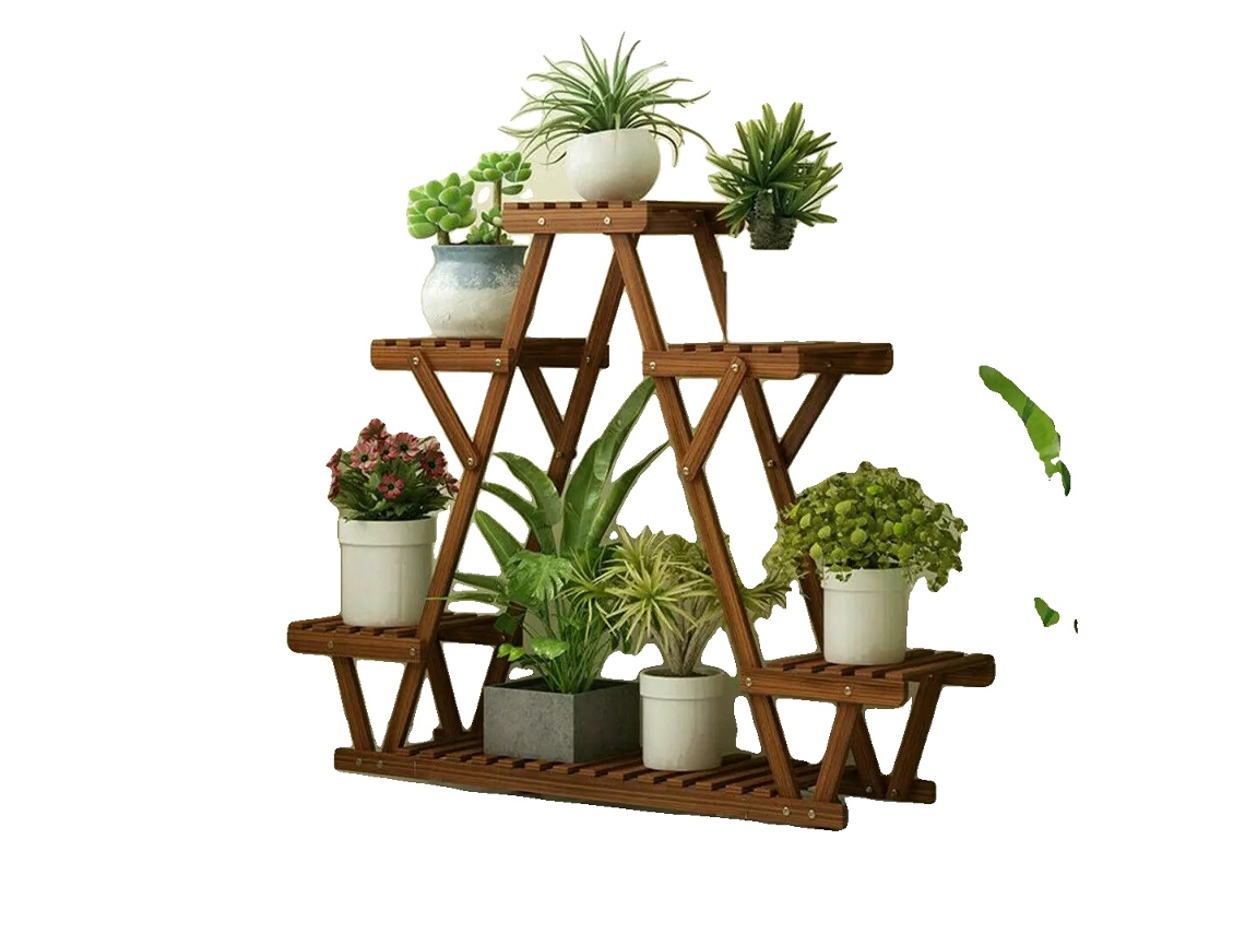 Suporte Para Plantas, Design De 6 Andares, Madeira De Pinheiro Durável, Marrom