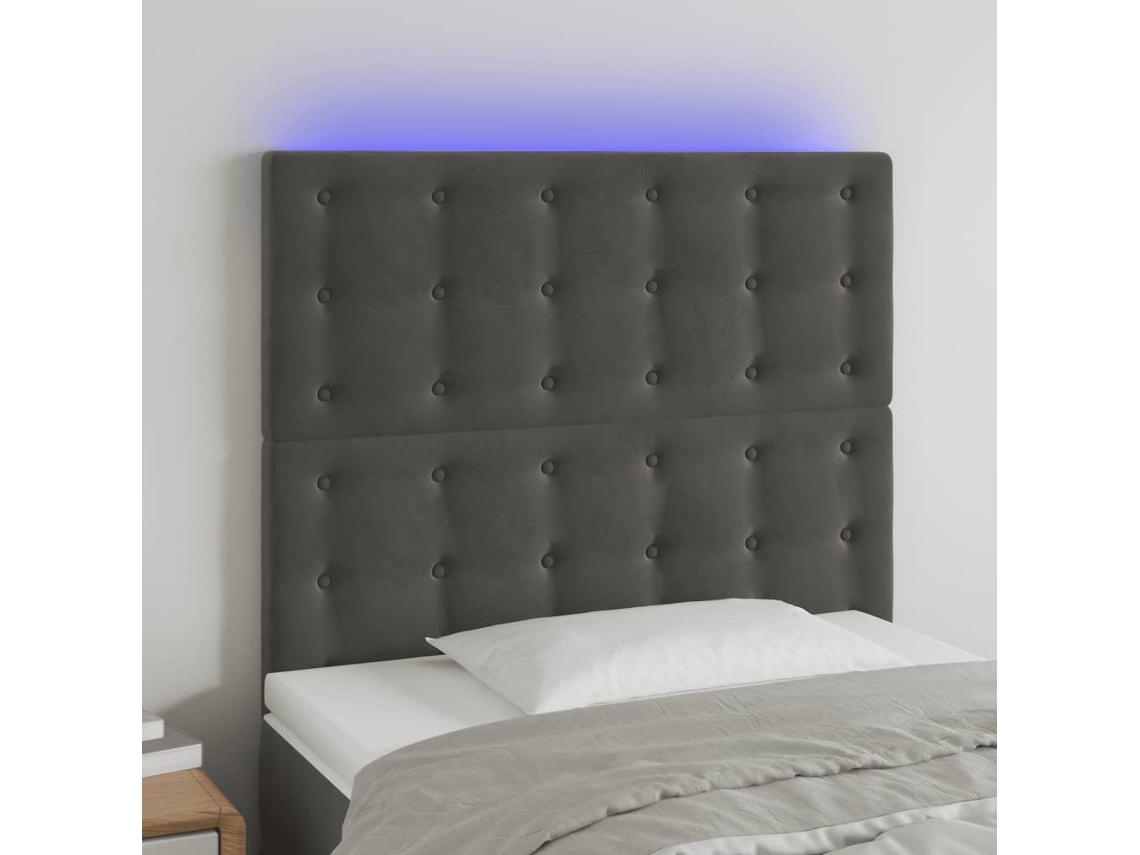 Cabecero de terciopelo con LED 80x5x118/128 cm Gris Oscuro