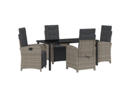 Conjunto 5 De Jantar Com Almofadas Vidaxl De Rattan Poliéster Cinza