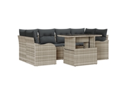 Conjunto 7 Conjunto De Sofá De Jardim Vidaxl Cinzento-claro Vime Pe (100 X 55 X 73 Cm)