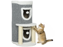 Árvore de arranhar para gatos, 76 cm, com 2 canteiros, cavernas, pinos de sisal e bolas de carpete cinza S/MARCA