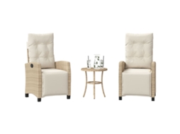 Vidaxl 3 Pcs Conjunto Bistrô Com Almofadões Vime Pe Bege