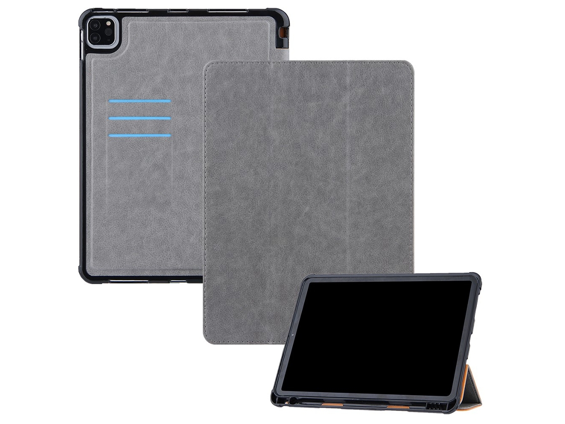 Capa Em Pu Com Suporte Triplo E Porta Canetas Cinza Para O Seu Apple Ipad Pro 11 Pouces /(2020)/(2018)/air (2020) (2021)