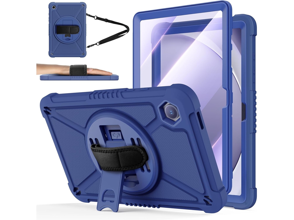 Yunzii Capa Protetora Com Protetor De Tela + Alça De Mão Giratória E Suporte + Alça De Ombro Para Samsung Galaxy Tab A9+/a9 Plus 11 Polegadas, Azul