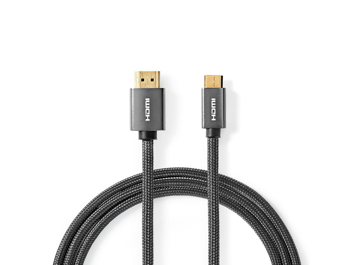 Cabo Hdmi™ de Alta Velocidade com Ethernet - Conector Mini 4k a 60hz 18 Gbps 2,00 M Redondo Algodão Antracite/cinza Detalhes Metálicos AQUAFORGE