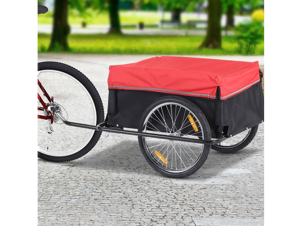 Reboque De Carga Para Bicicleta 2 Rodas, Preto E Vermelho Resistente E Versátil Para Passeios De Bicicleta Liptaptyn