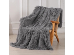 Nova Line manta Decorativa de Pelo Falso Macio Super Fluffy 130x160cm, Cinza Escuro, Reversível para Sofá e Quarto