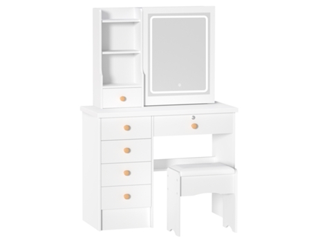 Tocadores Para Quarto Led Biplut 6 Gavetas Banco Acolchoado Três Modos De Iluminação Estilo Moderno Branco 80 X 132 X 36 Cm