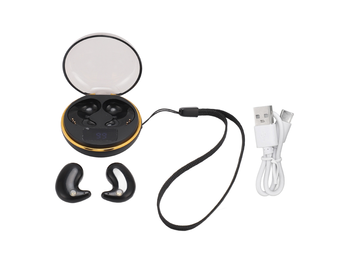 Fones De Ouvido Bluetooth 5.3 Para Dormir Com Controle Táctil E Estojo De Carregamento Com Display Digital Preto