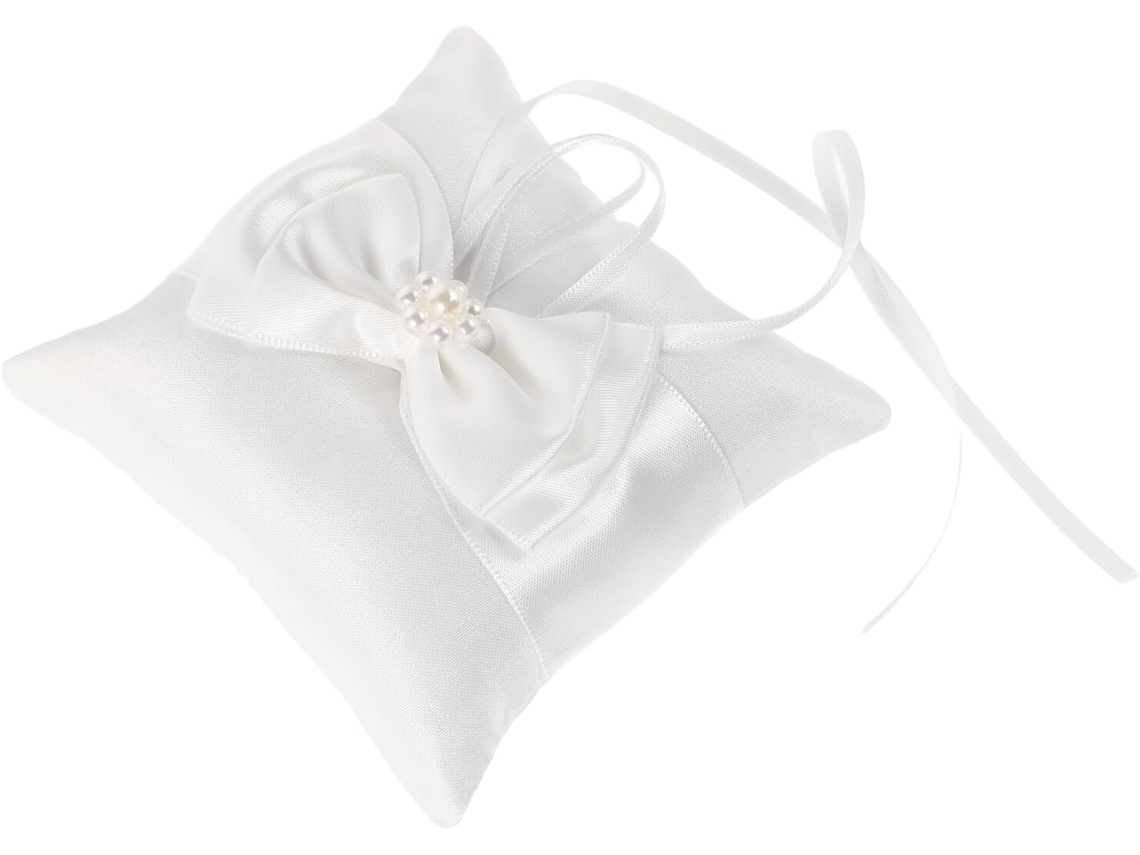 Elegante Almofada para Alianças de Casamento, 10x10cm, Feita Cetim e Poliéster com Laço Decorativo. CHABERLU