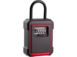 Cofre com quatro compartimentos para guardar chaves com segurança, ideal para armários de chaves em casa e não para mesas.