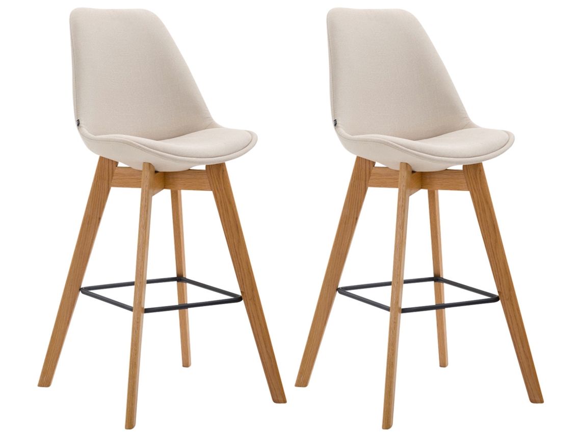 Conjunto de 2 bancos de bar em tecido Metz creme/natura CLP