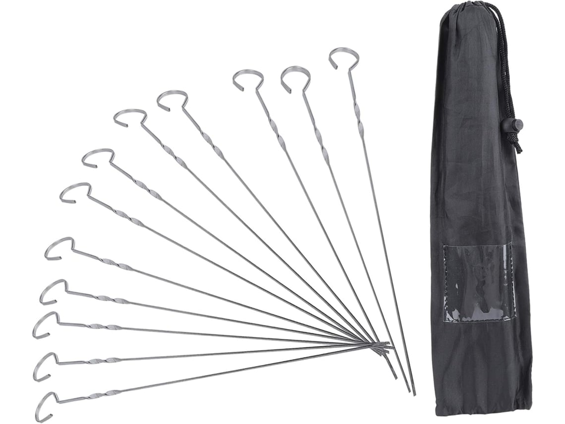 Conjunto De 12 Espetos De Metal De 35 Cm (14 Polegadas), Reutilizáveis, Com Bolsa Para Armazenamento