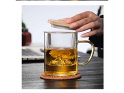 Copo De Chá De Vidro Com Filtro E Tampa De Madeira - Caneca Transparente Com Separação De Água E Chá