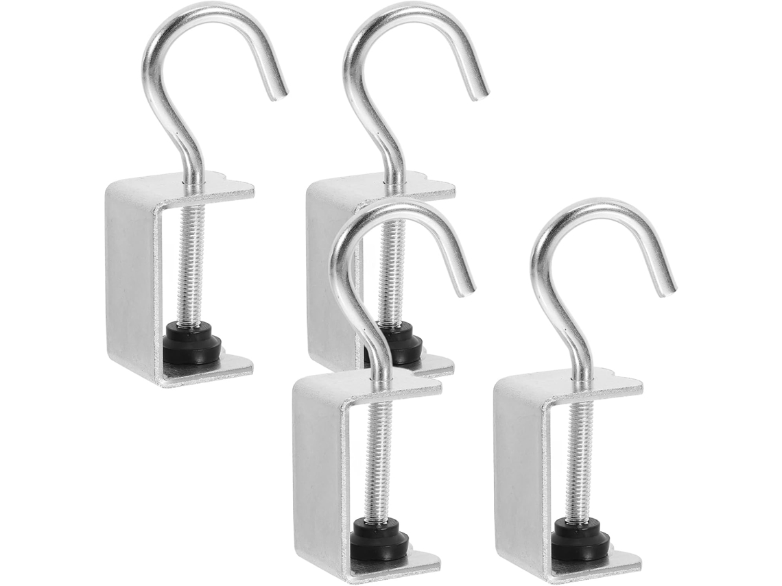 Conjunto De 4 Ganchos De Mesa Em Ferro Prateado, Capacidade De 50 Kg, Para Pendurar Pacotes E Capacetes. Fixação