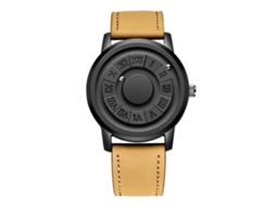 Relógio Masculino com Ponteiro de Bola Magnética Quartz Pulseira de Couro Marrom Preto