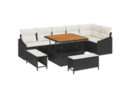Conjunto 9 Sofá De Jardim Vidaxl Preto Vime Pe (100 X 100 X 71 Cm)