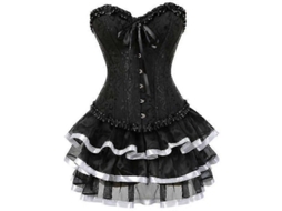 Traje De Corset Burlesque Plus Size Para Mujer Con Falda Mini Tutu Estampado Bordado Huesos Plásticos Poliéster Elastano Branco S