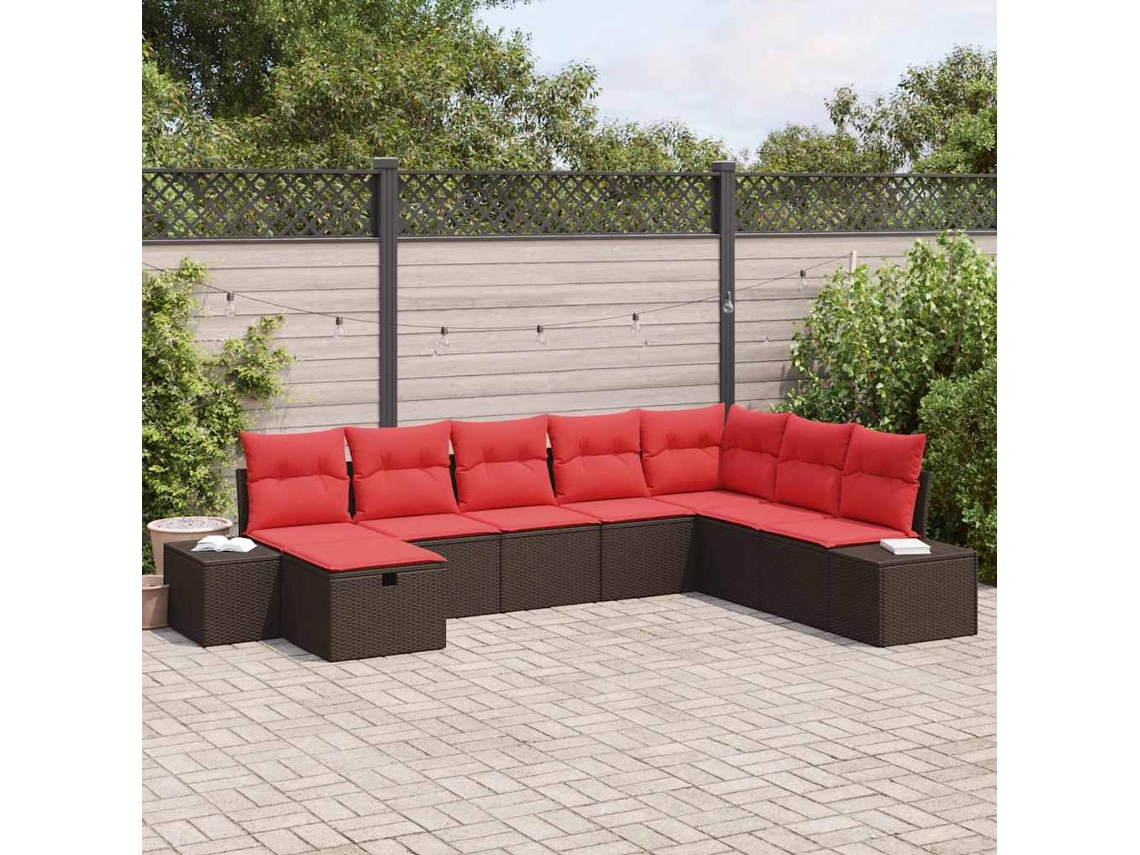 Vidaxl Conjunto De Sofá De Jardim 8 Unid. Castanho Vime Pe