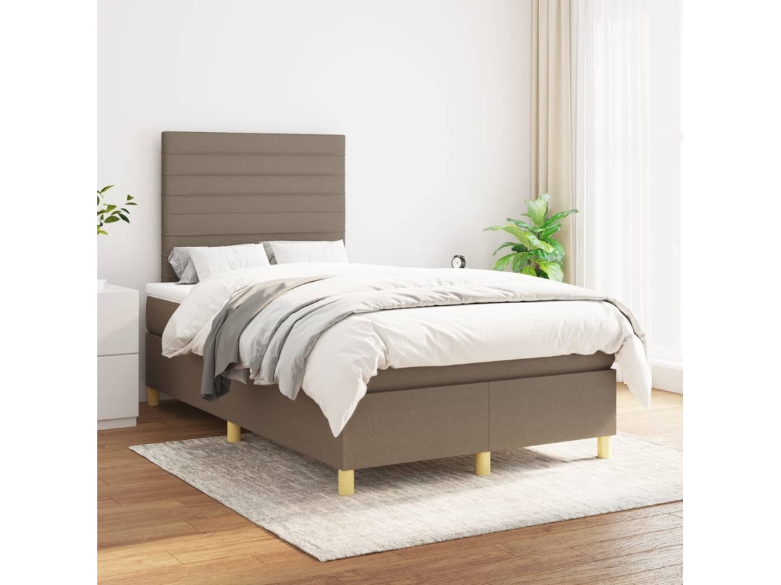 Cama Com Molas/colchão 120x200 Cm Tecido Castanho-acinzentado