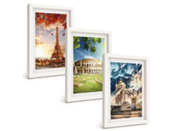 Galeria De Pinturas Na Parede Monumentos Europeus Moldura Branca Quadros Para O Escritório Espelharte (3 Peças 20x30 Cm)