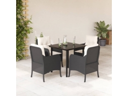 Vidaxl 5 Pcs Conjunto De Jantar P/ Jardim C/ Almofadões Vime Pe Preto