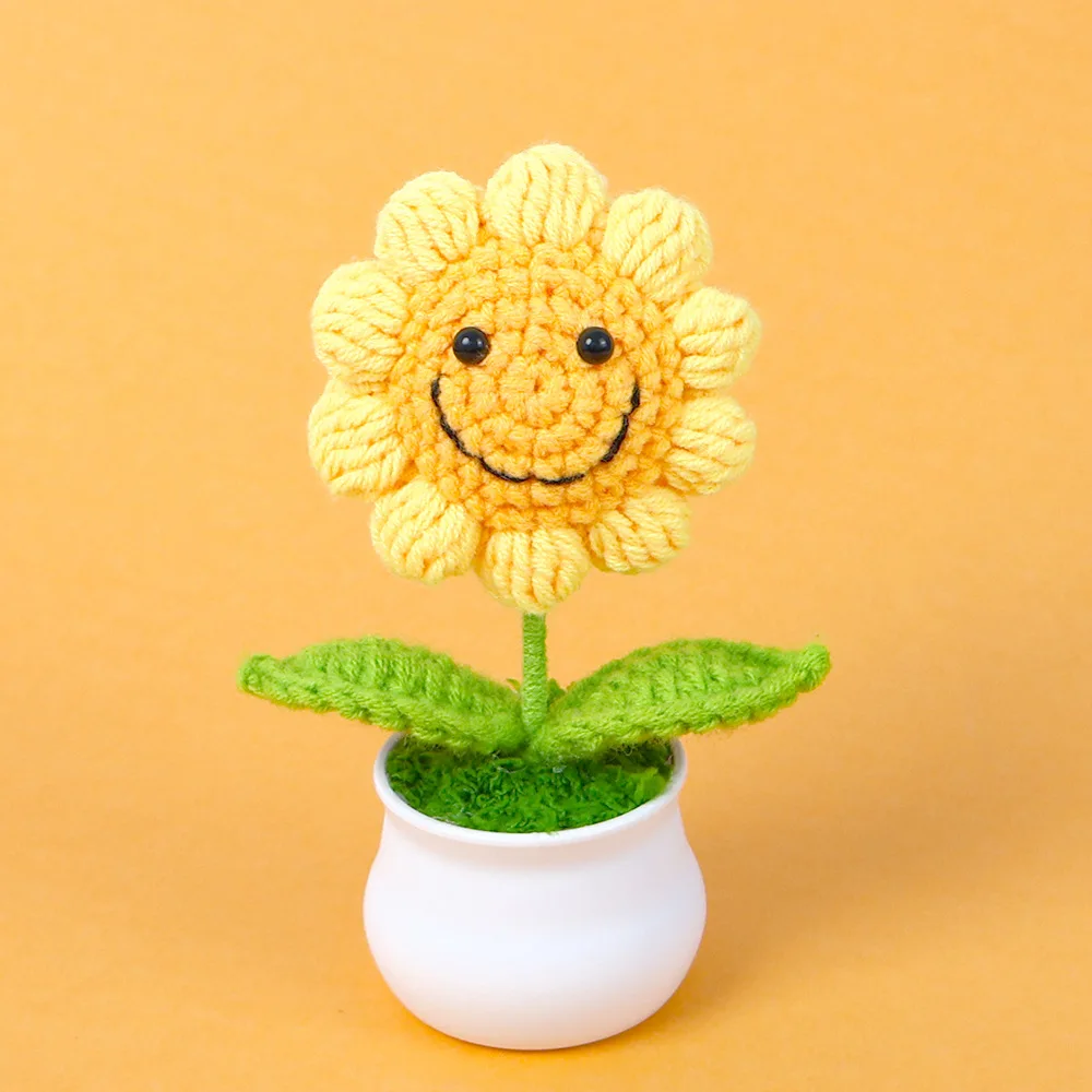 Vasos De Flores Criativos Tricotados, Mini Flores Artificiais, Plantas De Crochê Feitas À Mão